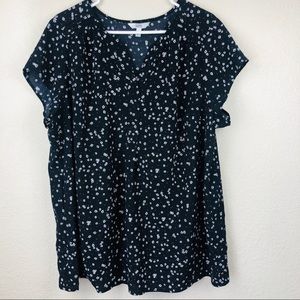 Black Top w/ Small White Flower Print